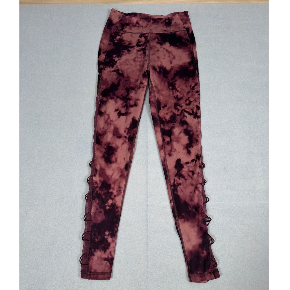 Victorias Secret Tie Dye Lace Up Mesh Leggings Burgundy Black Size 10 0700